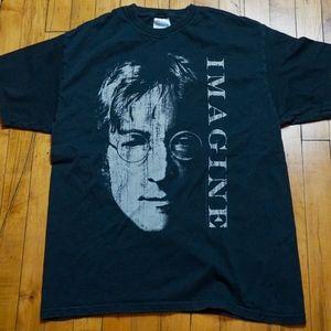 Vintage Men’s John Lennon Imagine Big Image & Spell Out Black T-Shirt Large